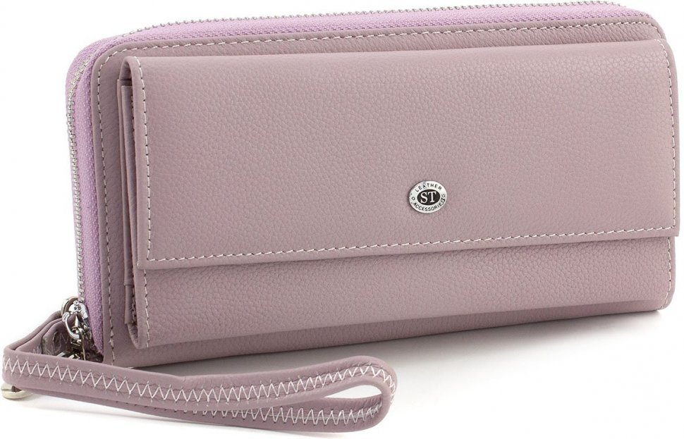 Жіночий темно-рожевий гаманець з натуральної шкіри з блоком під карти ST Leather (15319)