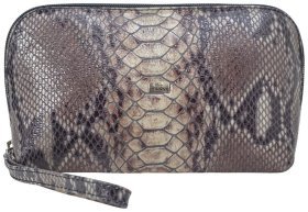 Коричнево-черная женская косметичка из натуральной кожи под питона Desisan 80159