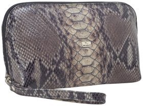 Коричнево-черная женская косметичка из натуральной кожи под питона Desisan 80159