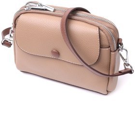 Маленькая женская сумка из натуральной кожи бежевого цвета на две молнии Vintage 2422322