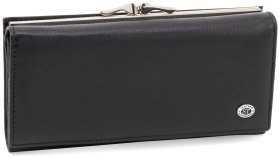 Женский кожаный кошелек с магнитным типом закрывания и большой монетницей на поцелуе ST Leather 90859 черный цвет 