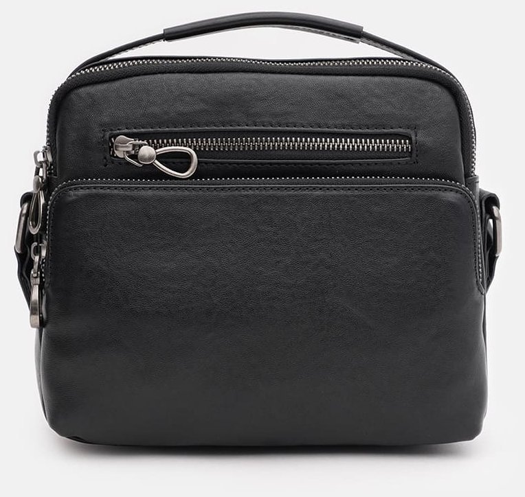 Чоловіча шкіряна сумка-барсетка в класичному чорному кольорі з ручкою Ricco Grande 71559