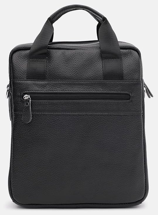 Повсякденна чоловіча шкіряна сумка чорного кольору з короткими ручками Keizer 71659