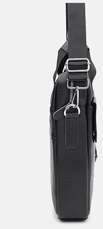Повсякденна чоловіча шкіряна сумка чорного кольору з короткими ручками Keizer 71659