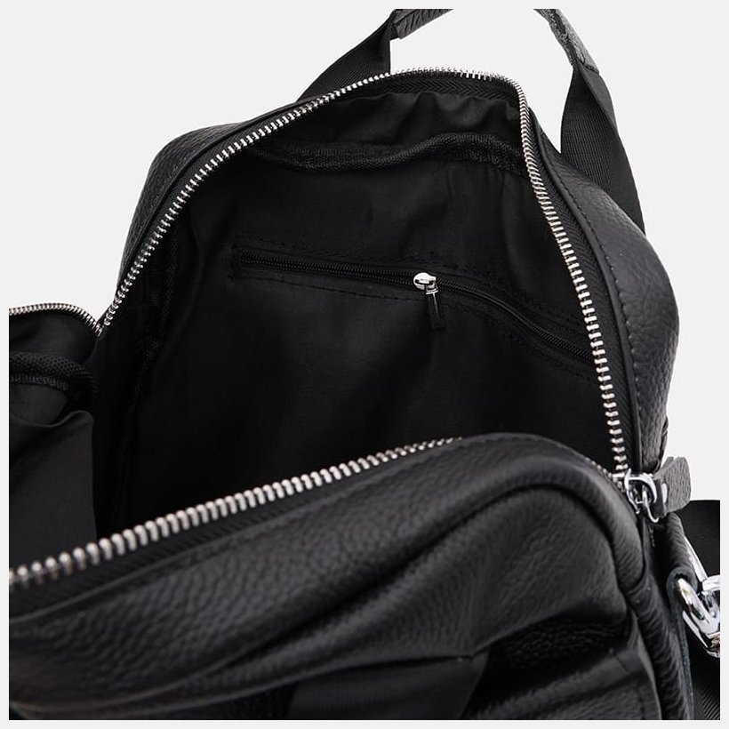 Повседневная мужская кожаная сумка черного цвета с короткими ручками Keizer 71659