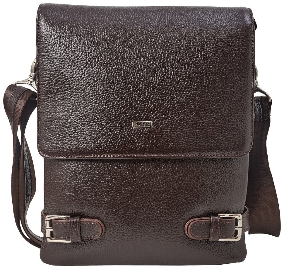 Мужская средняя кожаная сумка через плечо в коричневом цвете DESISAN 81759 modnotak фото №1