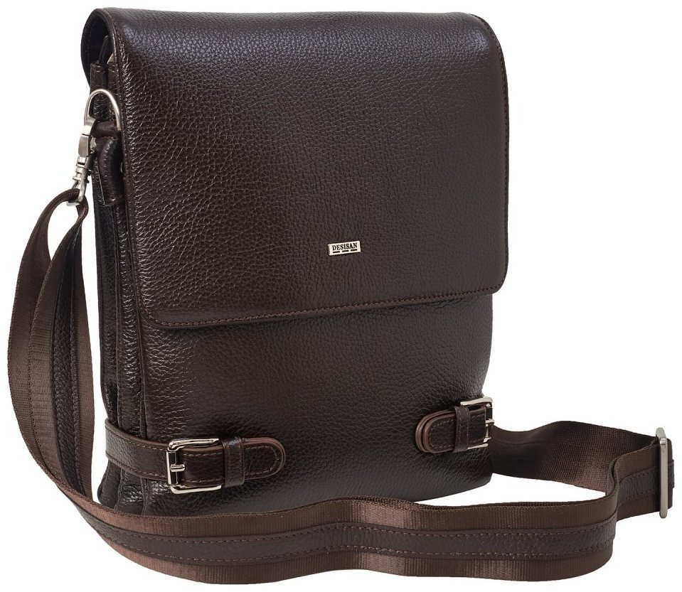 Мужская средняя кожаная сумка через плечо в коричневом цвете DESISAN 81759 modnotak фото №2