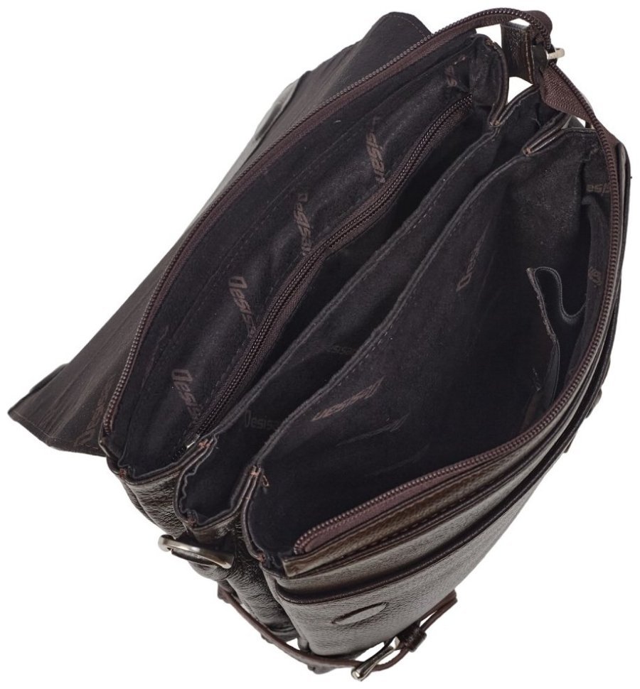 Мужская средняя кожаная сумка через плечо в коричневом цвете DESISAN 81759 modnotak фото №6