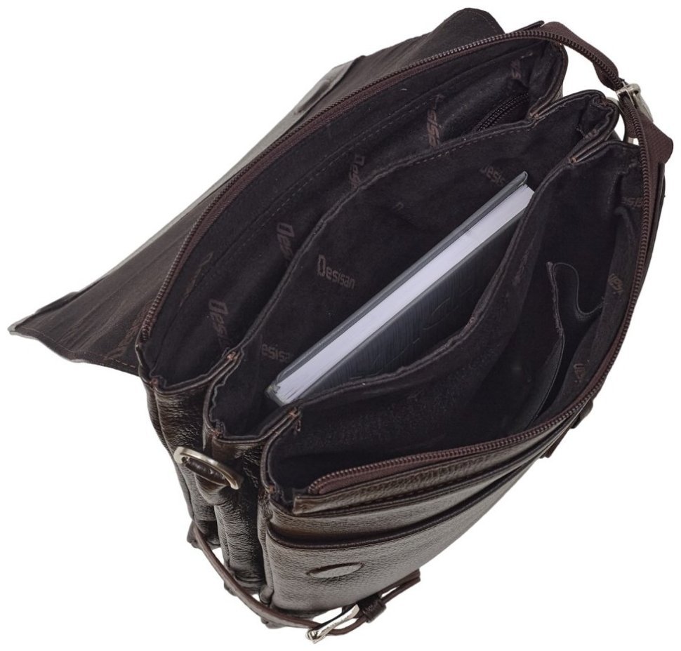 Мужская средняя кожаная сумка через плечо в коричневом цвете DESISAN 81759 modnotak фото №7