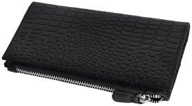 Кожаный клатч под фактуру кроко Vip Collection 102359 черного цвета