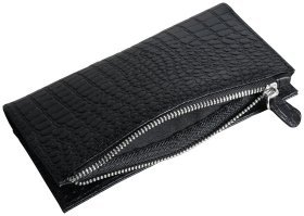Кожаный клатч под фактуру кроко Vip Collection 102359 черного цвета