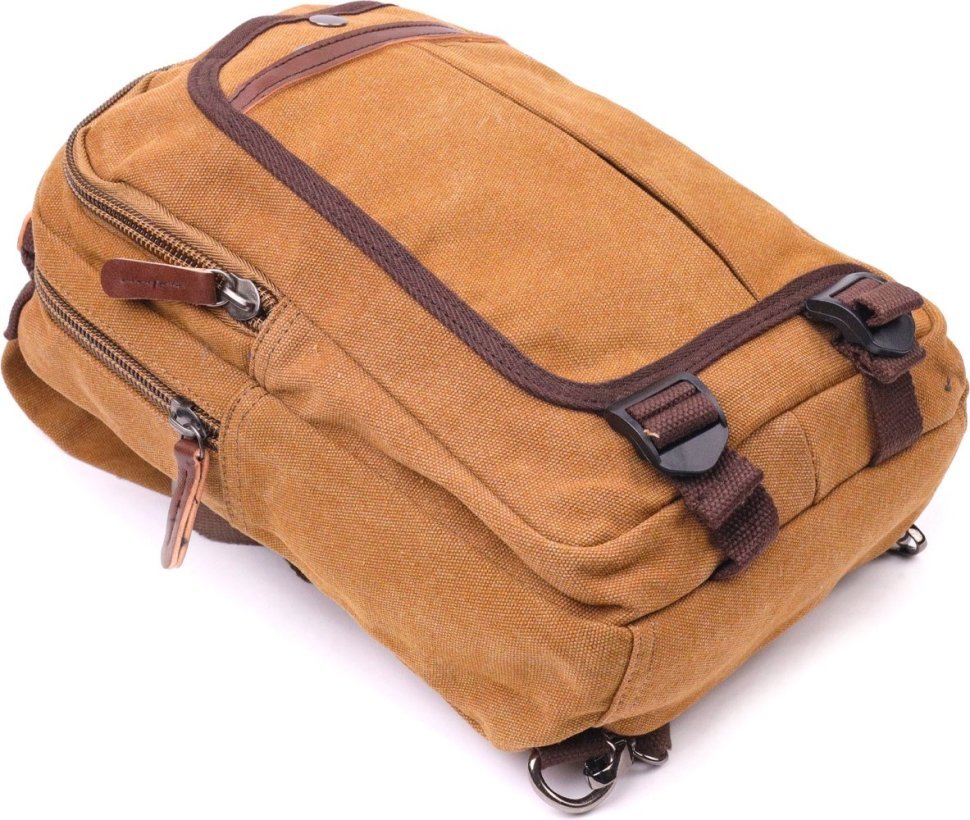 Рыжий мужской текстильный рюкзак на две молнии Vintage (2421257)