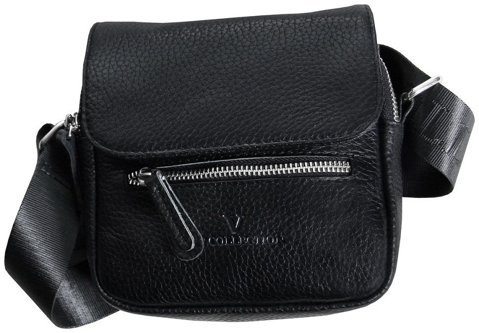 Невелика чоловіча сумка на магніті із фактурної шкіри через плече Vip Collection чорного кольору 102659 фото №4 Невелика чоловіча сумка на магніті із фактурної шкіри через плече Vip Collection чорного кольору 102659 modnotak фото №4