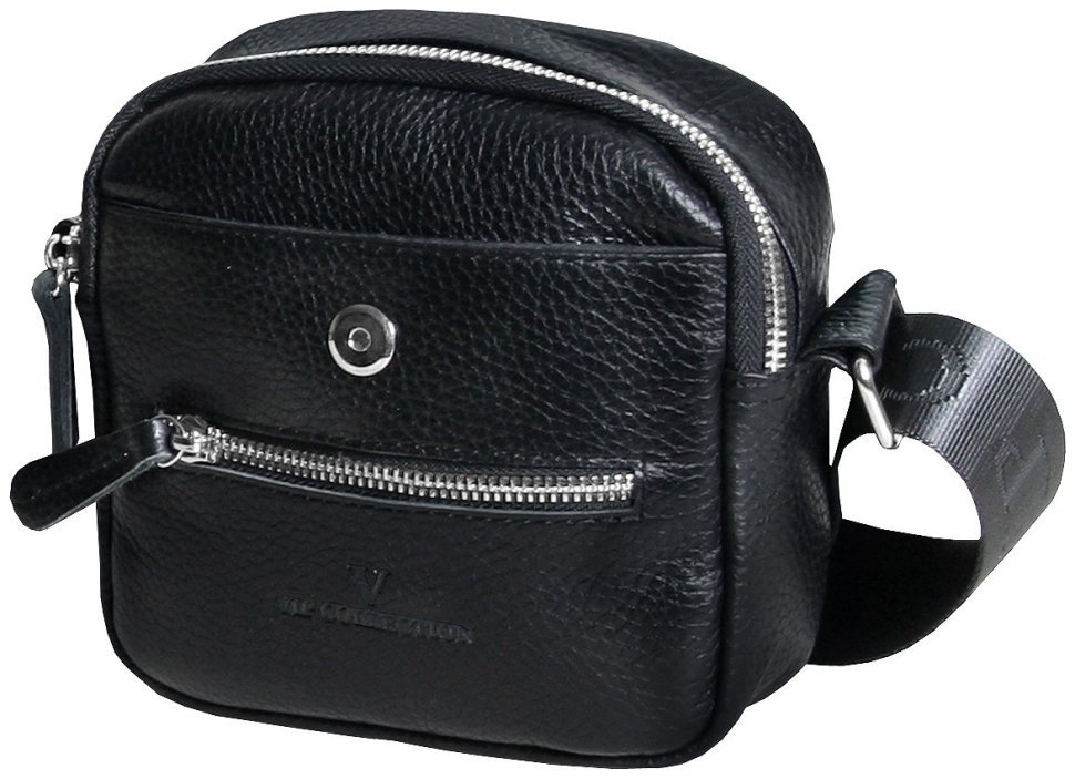 Невелика чоловіча сумка на магніті із фактурної шкіри через плече Vip Collection чорного кольору 102659 фото №7 Невелика чоловіча сумка на магніті із фактурної шкіри через плече Vip Collection чорного кольору 102659 modnotak фото №7