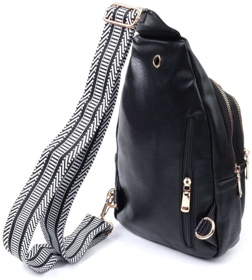 Удобная женская слинг-сумка с одной лямкой из экокожи Vintage 22759 Черный фото №2 Удобная женская слинг-сумка с одной лямкой из экокожи Vintage 22759 Черный modnotak фото №2