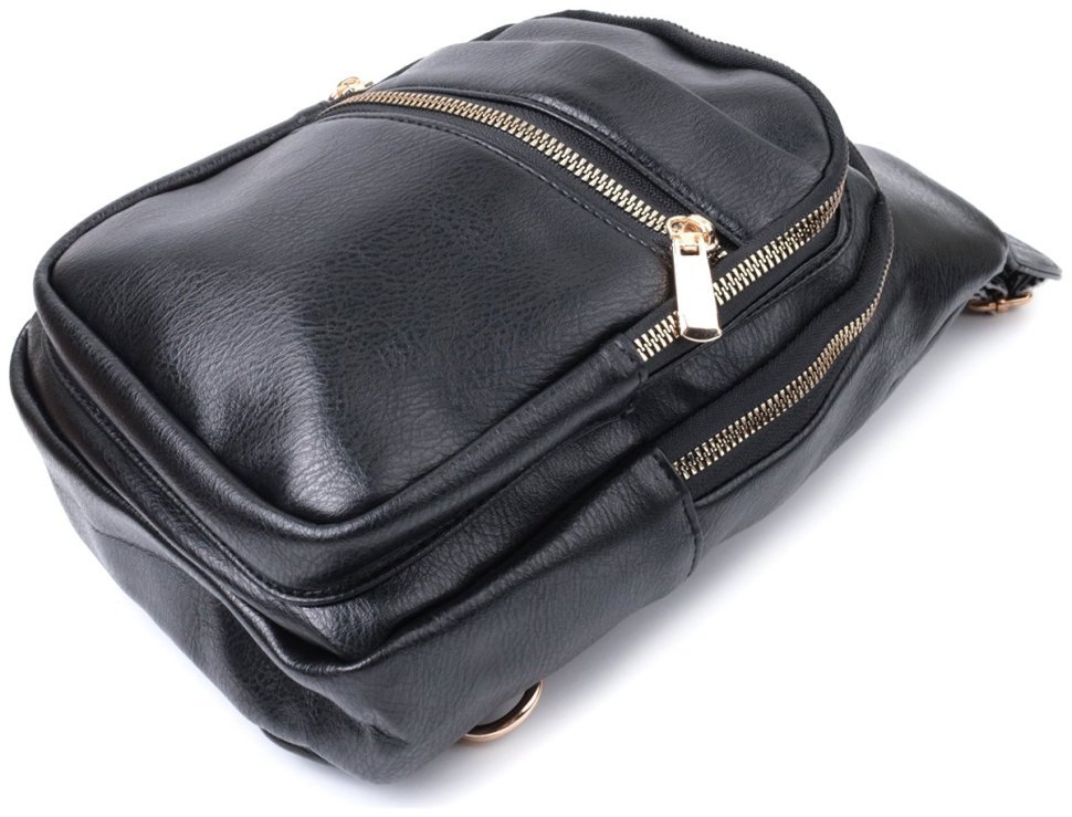 Удобная женская слинг-сумка с одной лямкой из экокожи Vintage 22759 Черный фото №5 Удобная женская слинг-сумка с одной лямкой из экокожи Vintage 22759 Черный modnotak фото №5