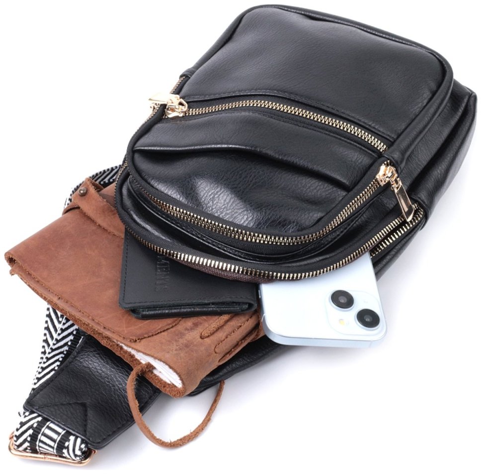 Удобная женская слинг-сумка с одной лямкой из экокожи Vintage 22759 Черный фото №8 Удобная женская слинг-сумка с одной лямкой из экокожи Vintage 22759 Черный modnotak фото №8