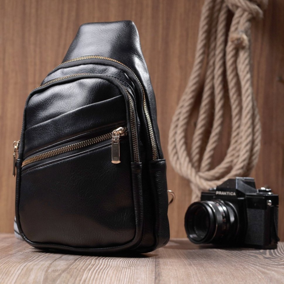 Удобная женская слинг-сумка с одной лямкой из экокожи Vintage 22759 Черный фото №9 Удобная женская слинг-сумка с одной лямкой из экокожи Vintage 22759 Черный modnotak фото №9