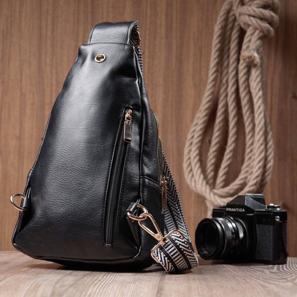 Удобная женская слинг-сумка с одной лямкой из экокожи Vintage 22759 Черный фото №10 Удобная женская слинг-сумка с одной лямкой из экокожи Vintage 22759 Черный modnotak фото №10