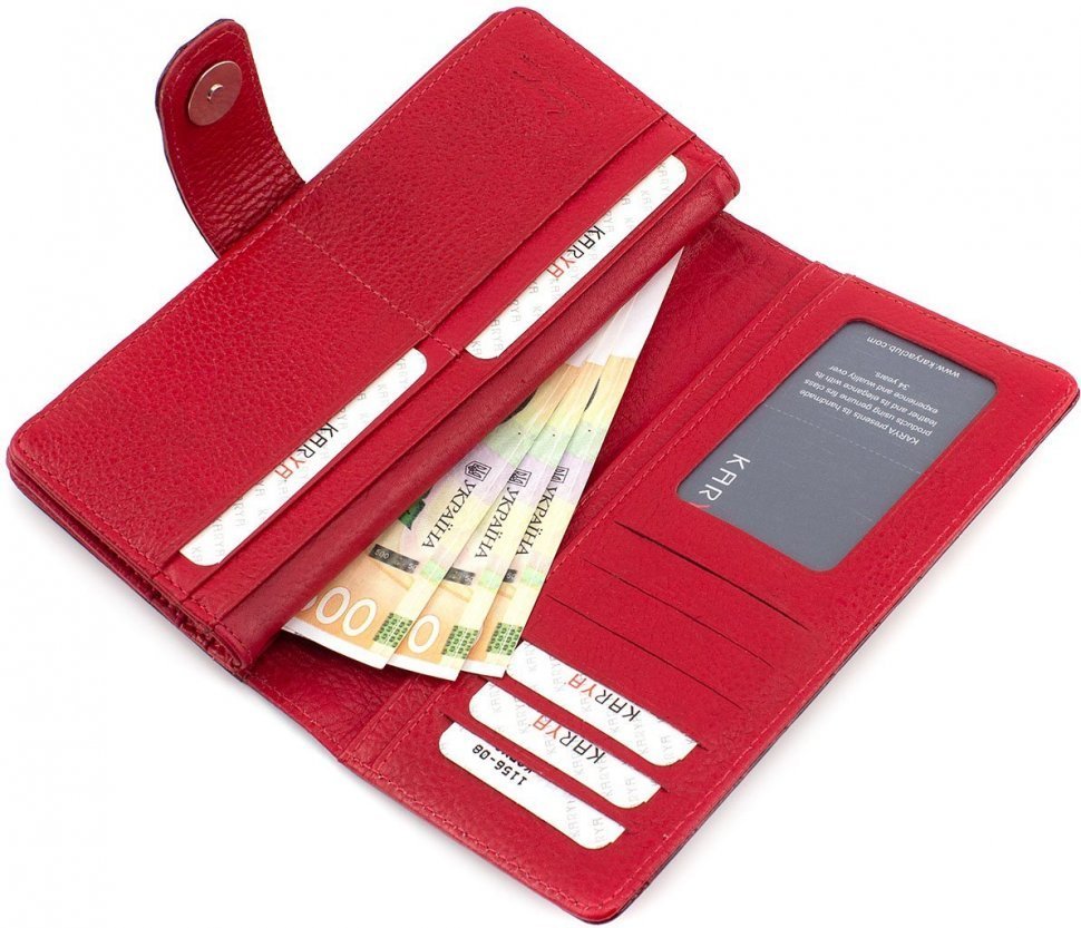 Жіночий гаманець червоного кольору зі шкіри з тисненням KARYA (1156-08)