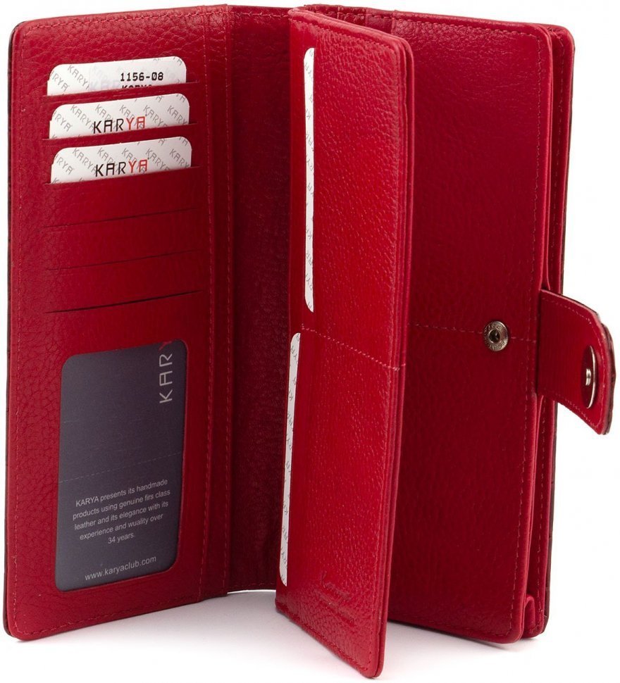 Женский кошелек красного цвета из кожи с тиснением KARYA (1156-08)