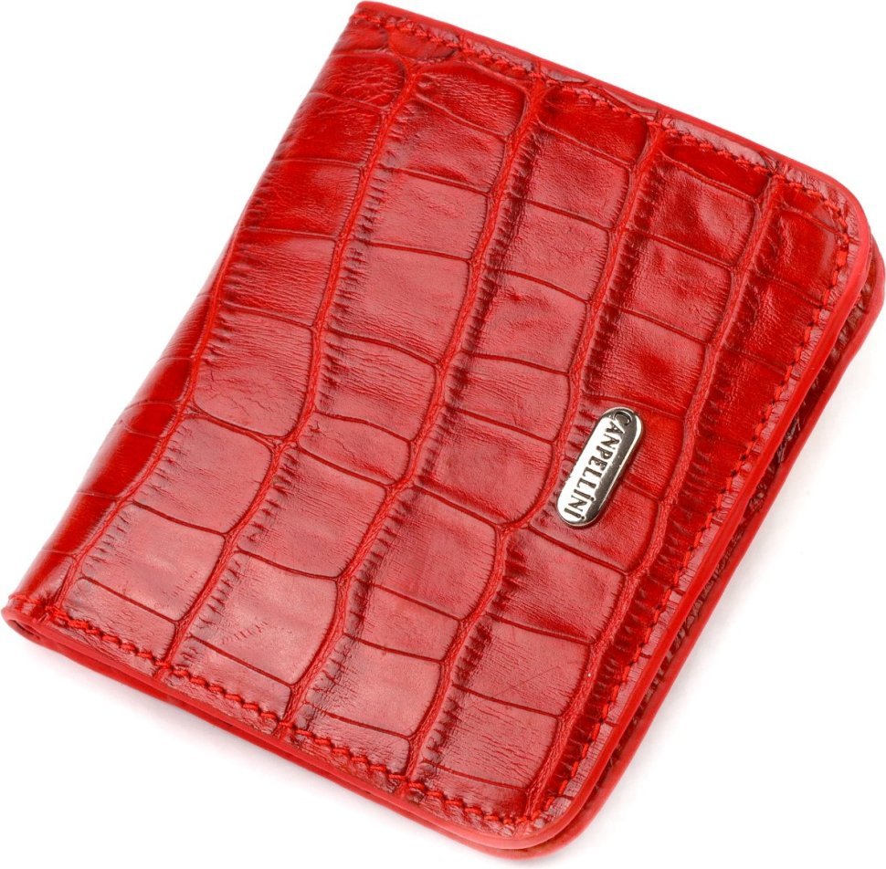 Маленький червоний жіночий гаманець із натуральної шкіри з тисненням під крокодила CANPELLINI (2421795)