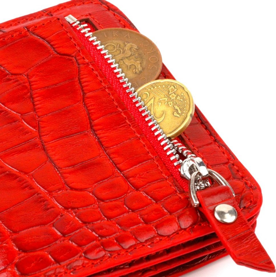 Маленький красный женский кошелек из натуральной кожи с тиснением под крокодила CANPELLINI (2421795)