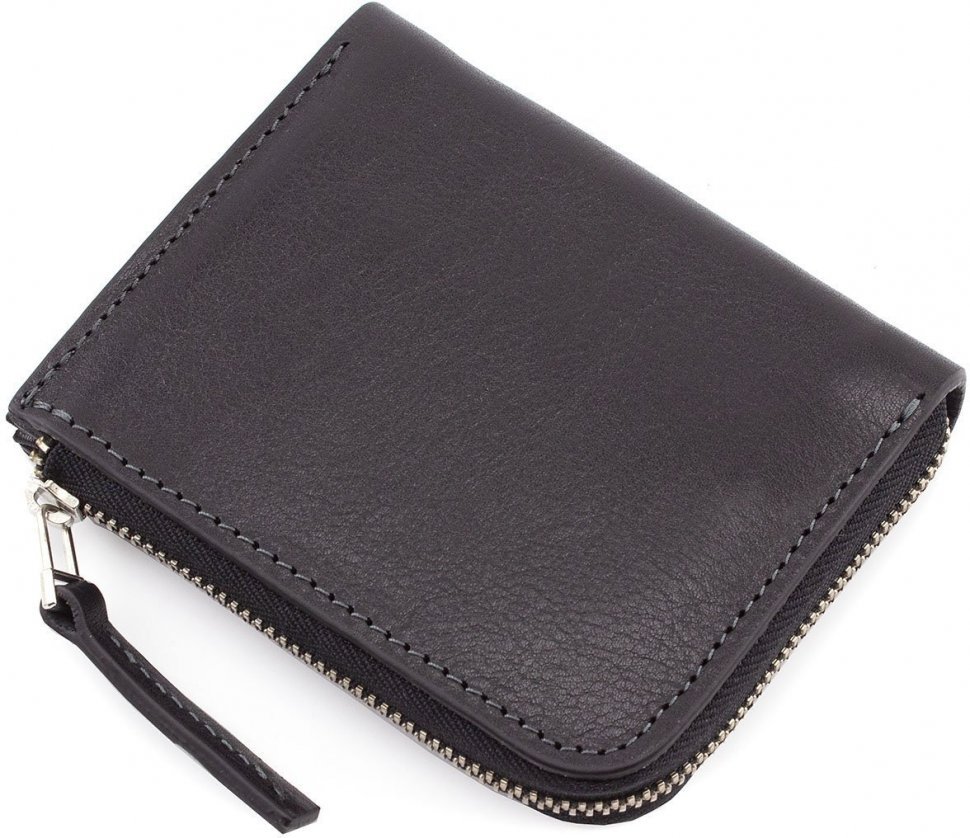 Чорний гаманець середнього розміру з натуральної шкіри Grande Pelle (13310)
