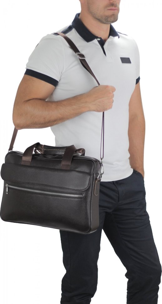 Мужская кожаная сумка для ноутбука в темно-коричневом цвете Tiding Bag (15749)