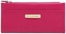 Яскравий жіночий гаманець із натуральної фактурної шкіри на кнопці Smith & Canova Haxey 93859 рожевого кольору
