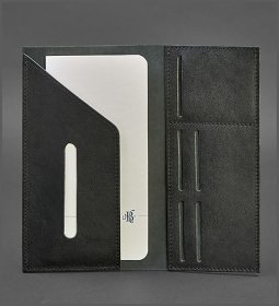 Тонкий тревел-кейс чорного кольору з натуральної шкіри українського виробництва BlankNote (12930)