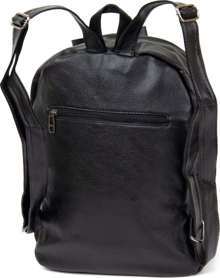 Чорний рюкзак зі шкірозамінника з тисненням Vintage (20517)
