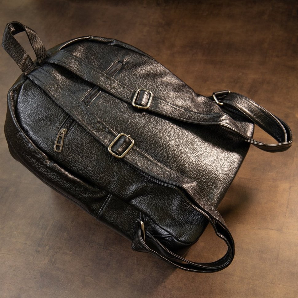 Черный рюкзак из кожзама с тиснением Vintage (20517)
