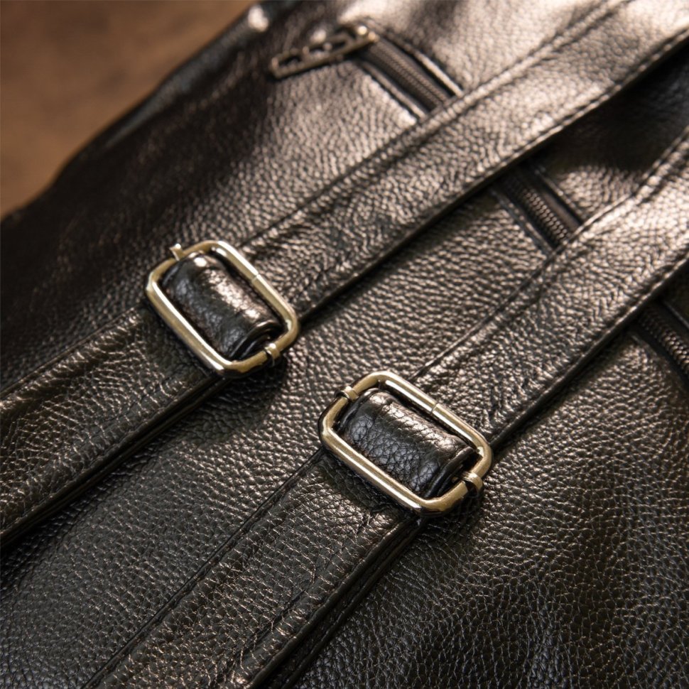 Чорний рюкзак зі шкірозамінника з тисненням Vintage (20517)