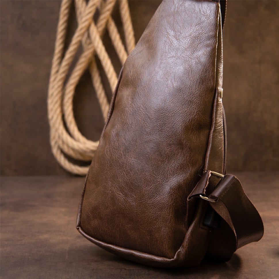 Коричневая мужская сумка-рюкзак вертикального типа из кожзама Vintage (20572)