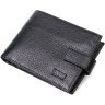 Чоловічий горизонтальний гаманець із натуральної шкіри чорного кольору на кнопці BOND (2422042) - 1
