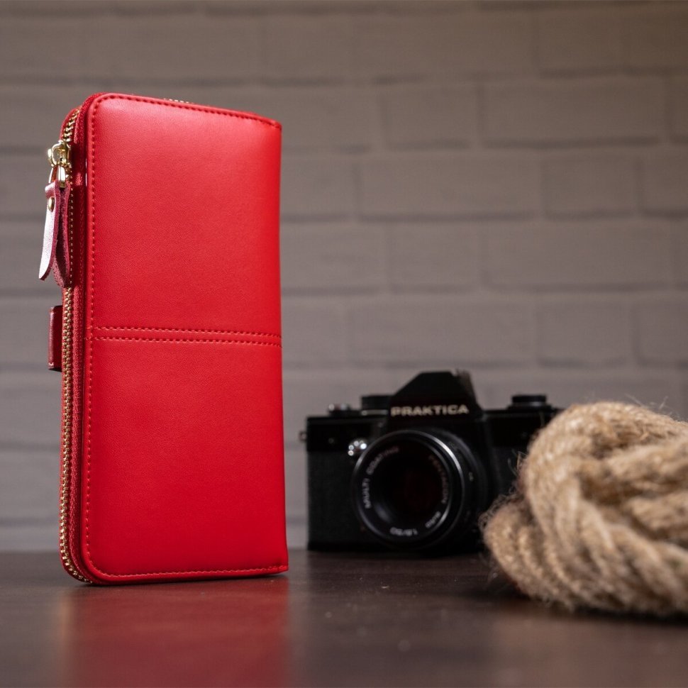 Червоний жіночий гаманець-клатч з натуральної шкіри з ремінцем на зап'ясті Vintage (20048)