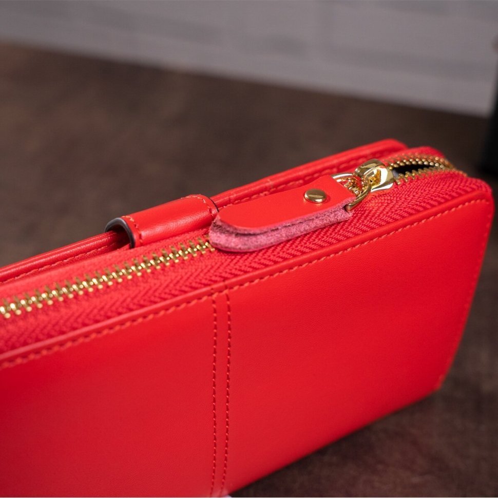 Червоний жіночий гаманець-клатч з натуральної шкіри з ремінцем на зап'ясті Vintage (20048)