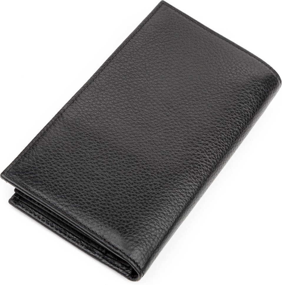 Чоловічий вертикальний чорний гаманець із натуральної шкіри флотар KARYA (2417132)