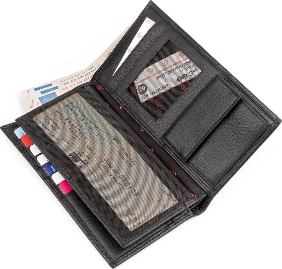Мужской вертикальный черный бумажник из натуральной кожи флотар KARYA (2417132)