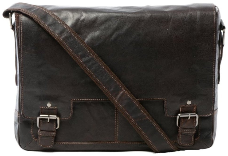 Мужская сумка мессенджер из натуральной кожи для ноутбука до 15" Ashwood коричневого цвета 94359 modnotak фото №1