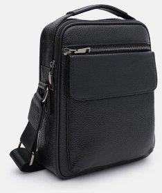 Сумка барсетка для мужчин из кожи флотар через плечо Borsa Leather 104559 черного цвета