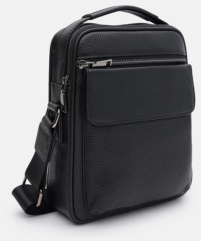 Сумка барсетка для мужчин из кожи флотар через плечо Borsa Leather 104559 черного цвета фото №2 Сумка барсетка для мужчин из кожи флотар через плечо Borsa Leather 104559 черного цвета modnotak фото №2