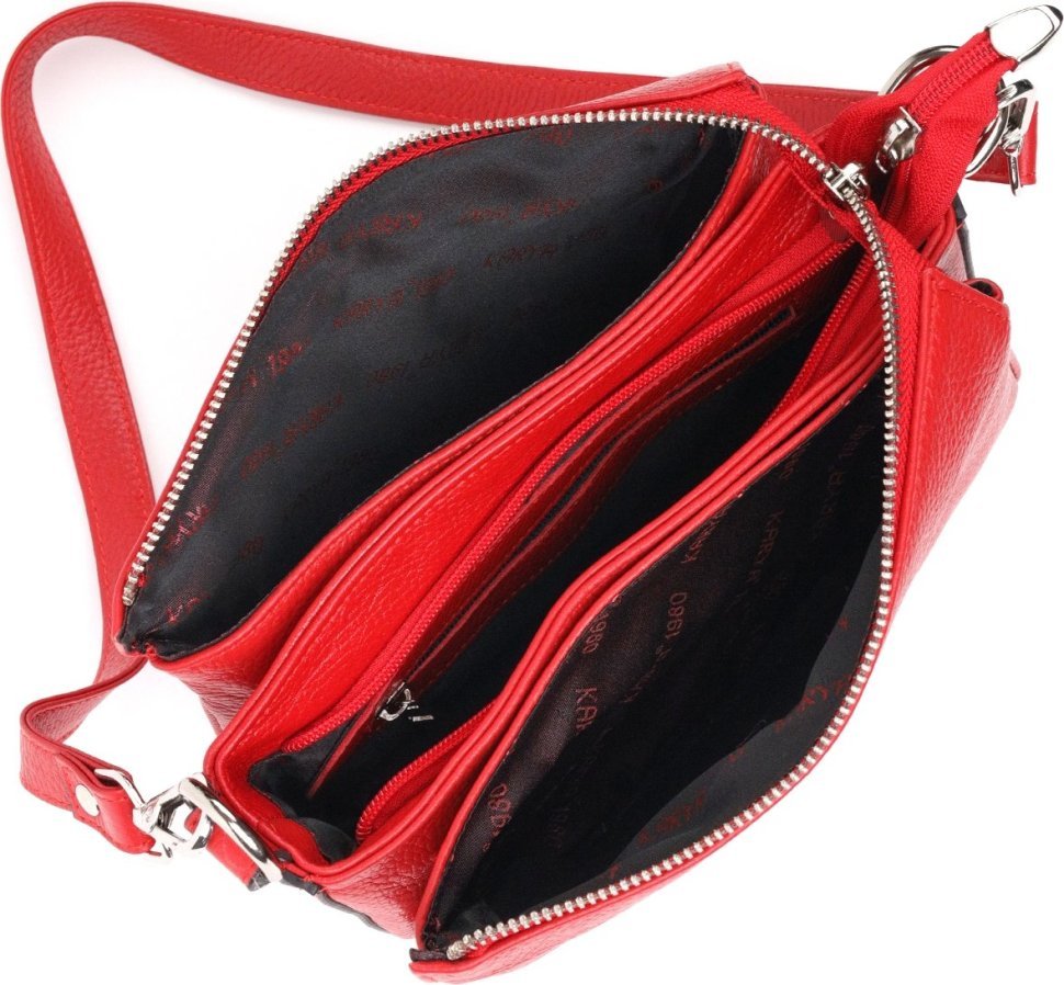 Красная женская сумка-кроссбоди из натуральной кожи на молнии KARYA (2420845)