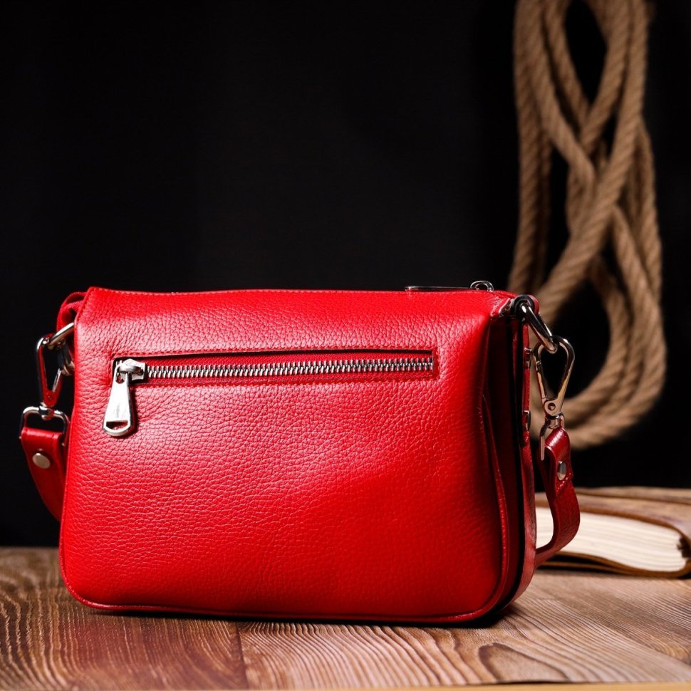 Червона жіноча сумка-кроссбоді з натуральної шкіри на блискавці KARYA (2420845)