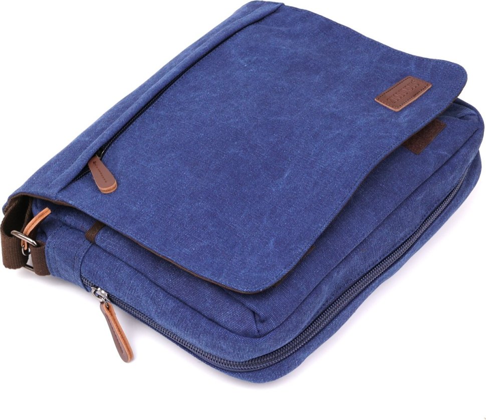 Синяя текстильная сумка для ноутбука через плечо Vintage (20189)