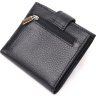 Чорний жіночий гаманець компактного розміру з натуральної шкіри з хлястиком на кнопці KARYA (2420945) - 2