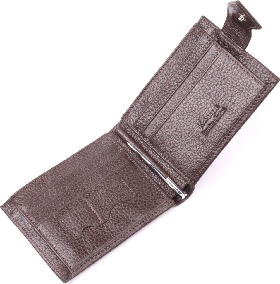 Коричневое мужское портмоне из натуральной кожи с зажимом для купюр KARYA (2421045)
