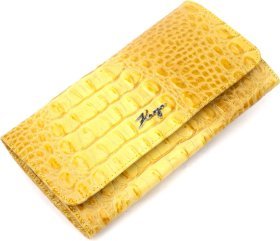 Женский желтый кошелек из натуральной кожи с тиснением под крокодила KARYA (2421145)