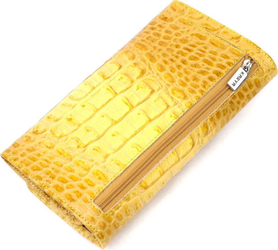 Жіночий жовтий гаманець із натуральної шкіри з тисненням під крокодила KARYA (2421145)